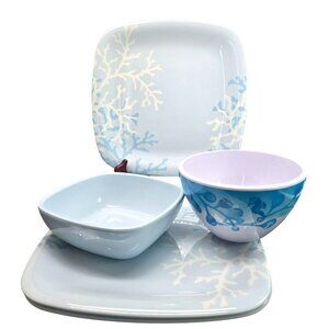 Martha Stewart Coral Blue Sea-Inspired Plate and Bowl Set Dh1323